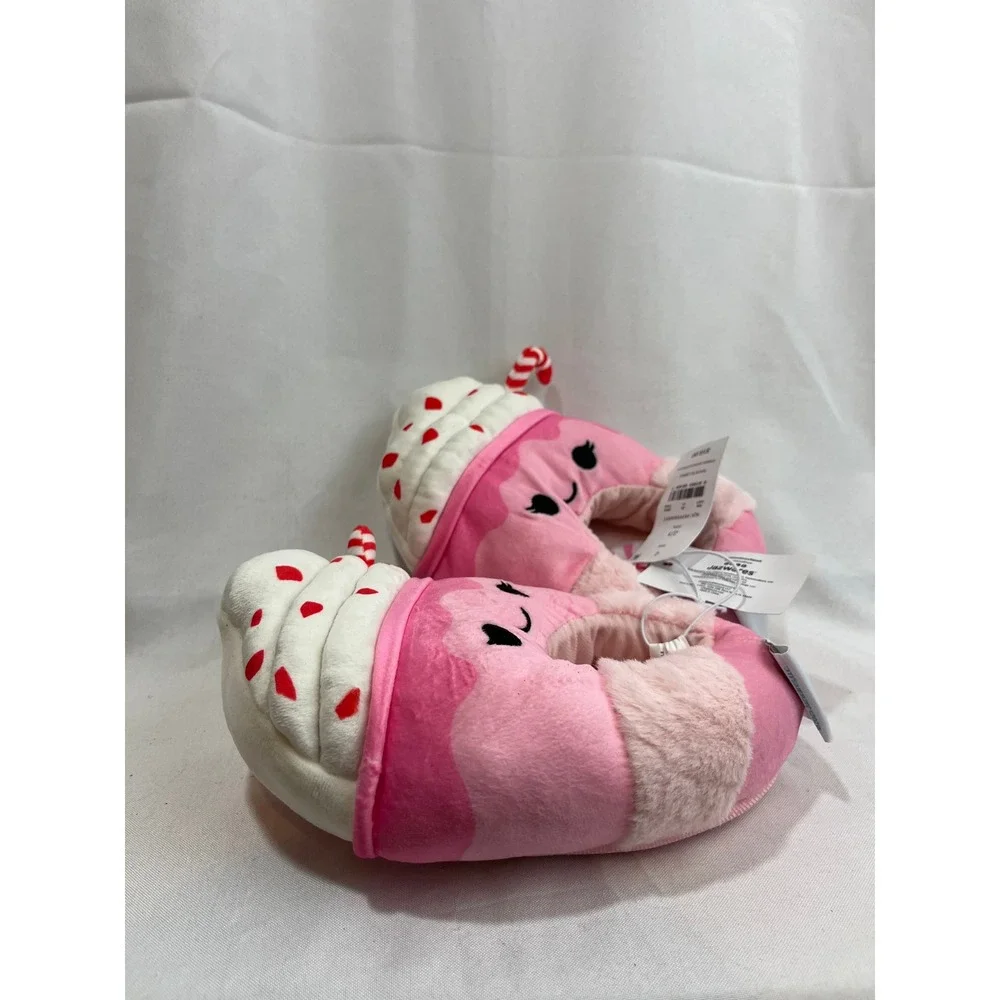 Squishmallows Peppermint Pink Milkshake Plush Slippers Kids Size 2/3 NWT